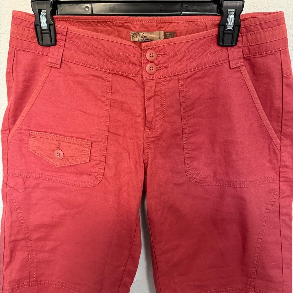 Prana Kelly Knicker Walking Shorts Size 6 Orange-Red Bermuda Utility Linen Blend - Picture 5 of 8